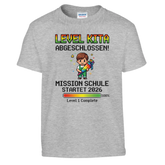 Level Kita Abgeschlossen Gaming Einschulung Shirt – Kinder T-Shirt Weiß Freisteller