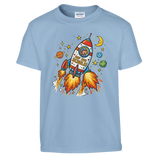 Auf zur Schule Einschulung Shirt Rakete – Kinder T-Shirt Nahaufnahme Aufdruck