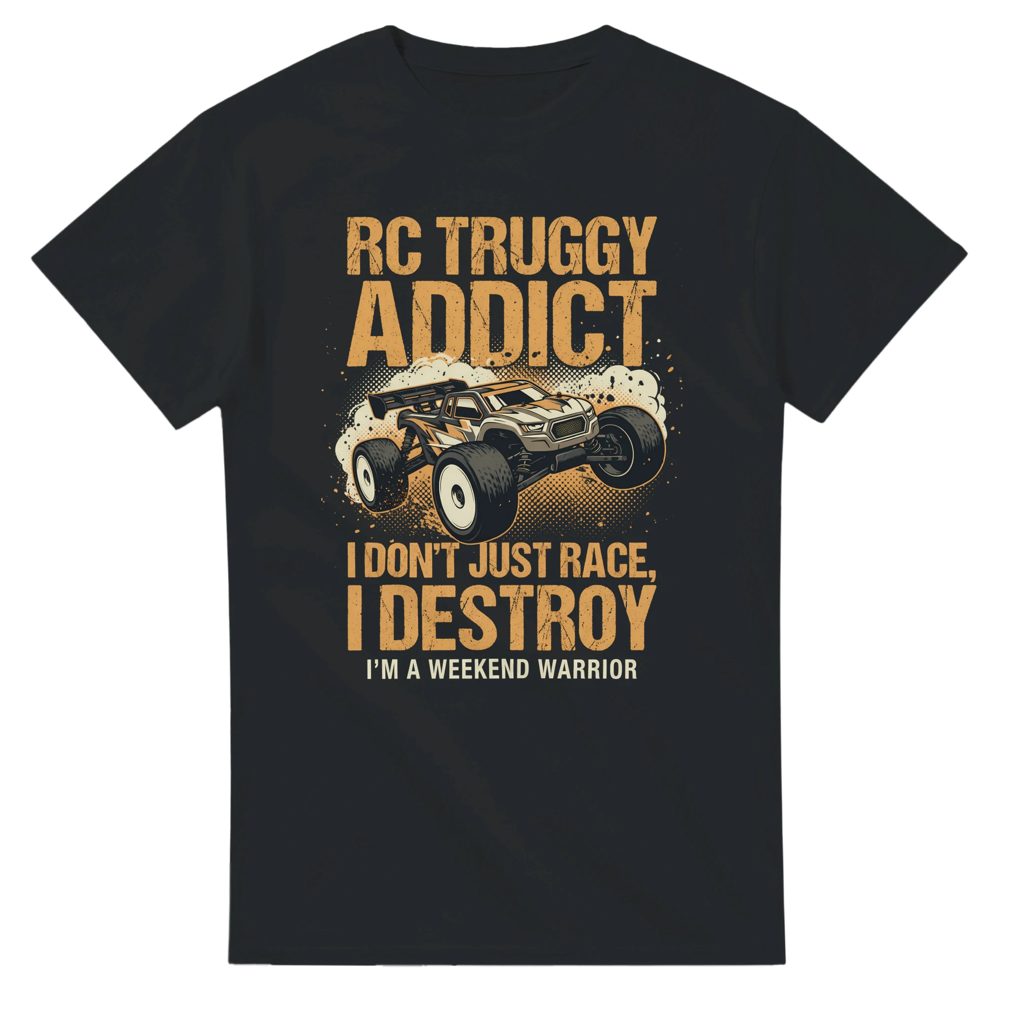 RC Truggy T-Shirt "Addict" – T-Shirt Produktfoto, Vorderseite auf schwarzem Hintergrund
