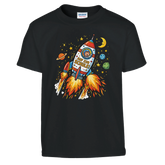 Auf zur Schule Einschulung Shirt Rakete – Kinder T-Shirt Weiß Freisteller