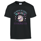 Ich mache die Schule magisch Einhorn Shirt – Kinder T-Shirt Weiß Freisteller