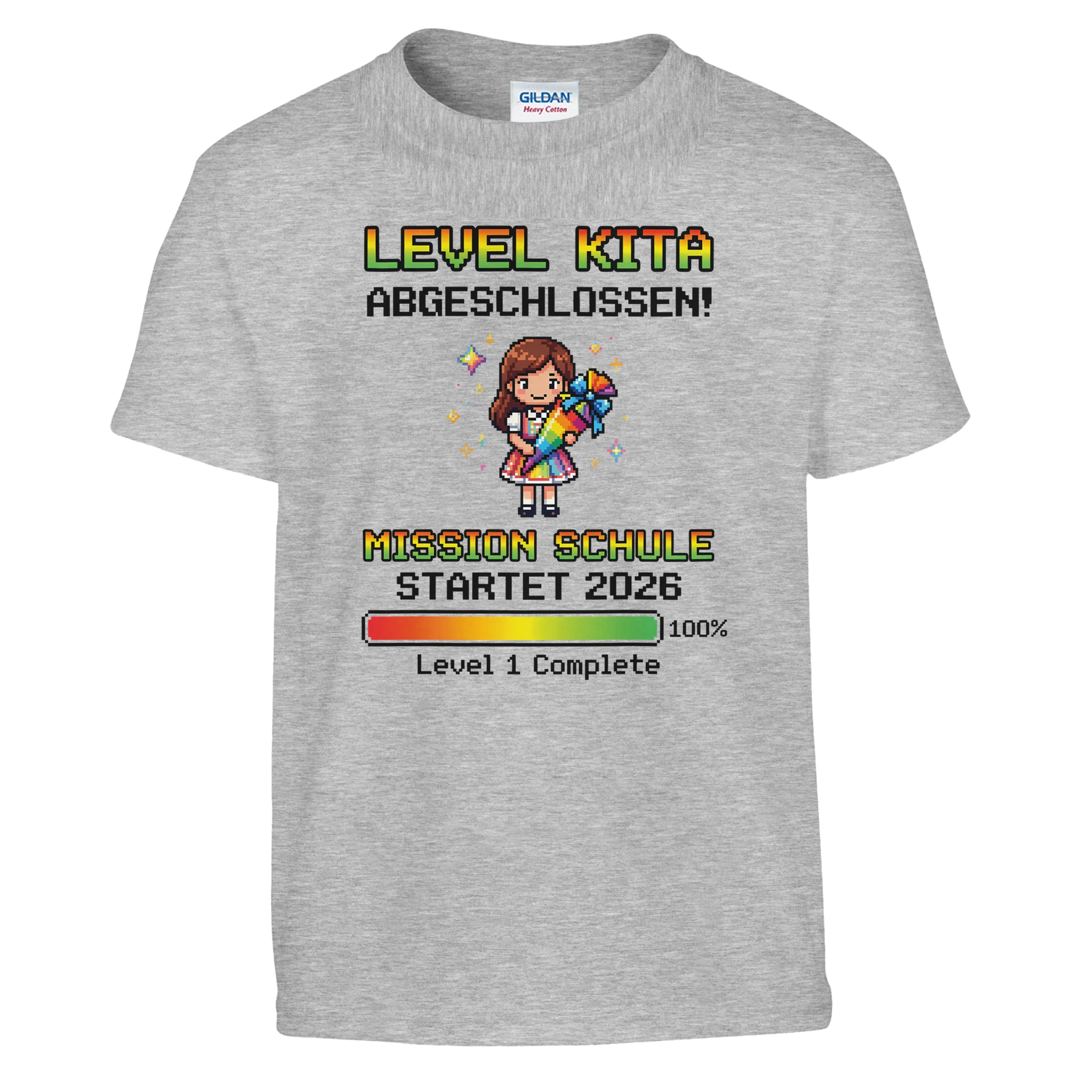 Level Kita Abgeschlossen Gaming Shirt Mädchen – Kinder T-Shirt Weiß Freisteller