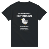 Mövenmanöver Fun Shirt – T-Shirt Produktfoto, Vorderseite auf schwarzem Hintergrund