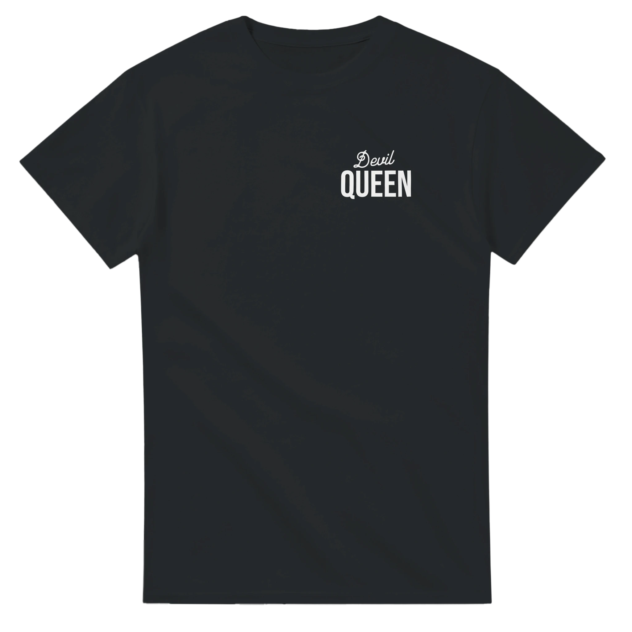 Devil Queen T-Shirt – T-Shirt Produktfoto, Vorderseite auf schwarzem Hintergrund