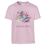 Nächster Halt Schule Astronaut Neon Einschulung Shirt – Kinder T-Shirt Vorderseite Detailansicht