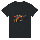 RC Buggy T-Shirt "Flying Buggy" – T-Shirt Produktfoto, Vorderseite auf schwarzem Hintergrund
