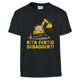 Kita Fertig Gebaggert Abschluss Shirt Bagger – Kinder T-Shirt Weiß Freisteller