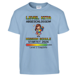 Level Kita Abgeschlossen Gaming Shirt Mädchen – Kinder T-Shirt Vorderseite Detailansicht