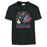 Nächster Halt Schule Astronaut Neon Einschulung Shirt – Kinder T-Shirt Weiß Freisteller