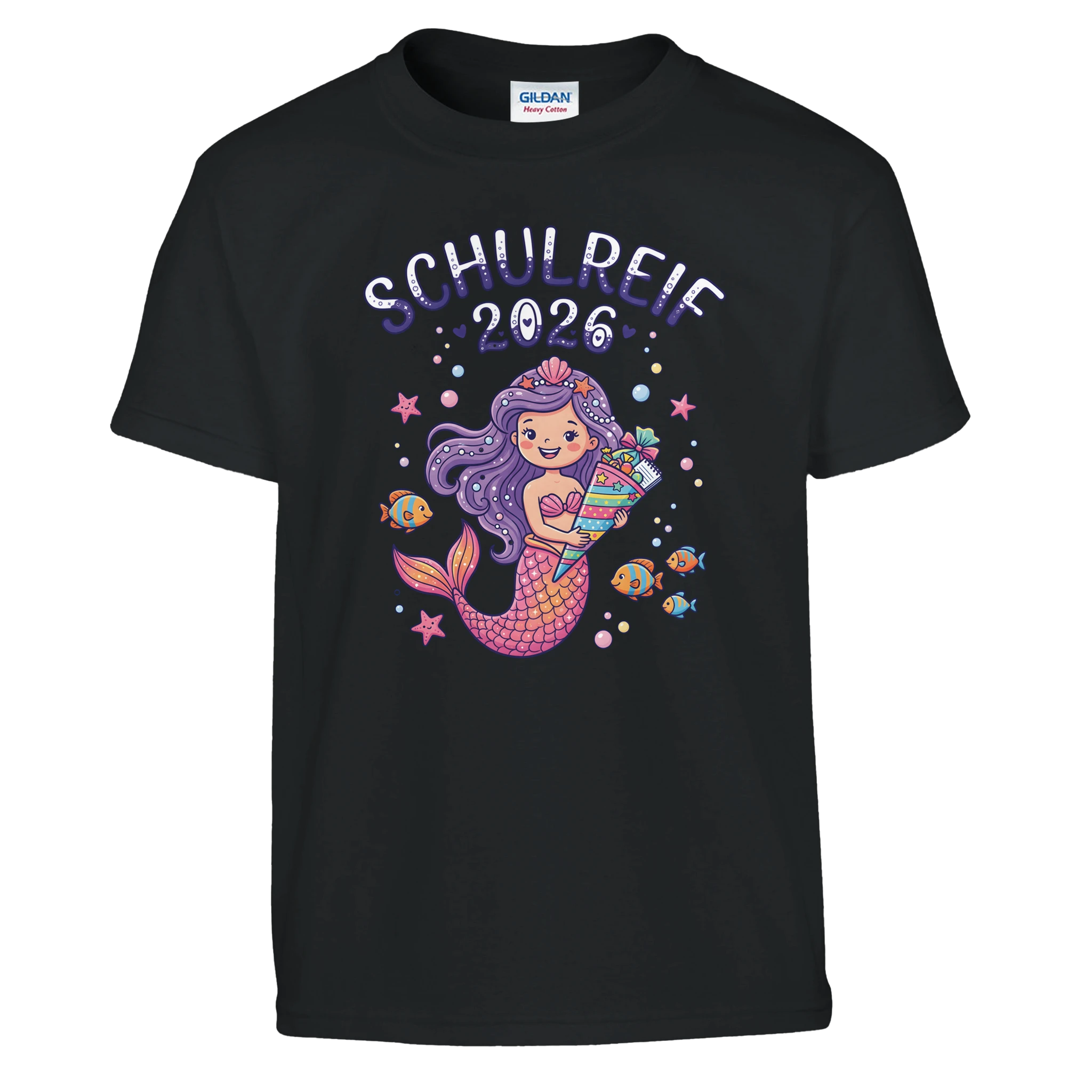 Schulreif 2026 Meerjungfrau Einschulung Shirt Mädchen – Kinder T-Shirt Weiß Freisteller