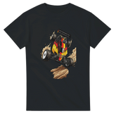 RC Buggy Jump T-Shirt Schwarz-Rot-Gold – T-Shirt Produktfoto, Vorderseite auf schwarzem Hintergrund