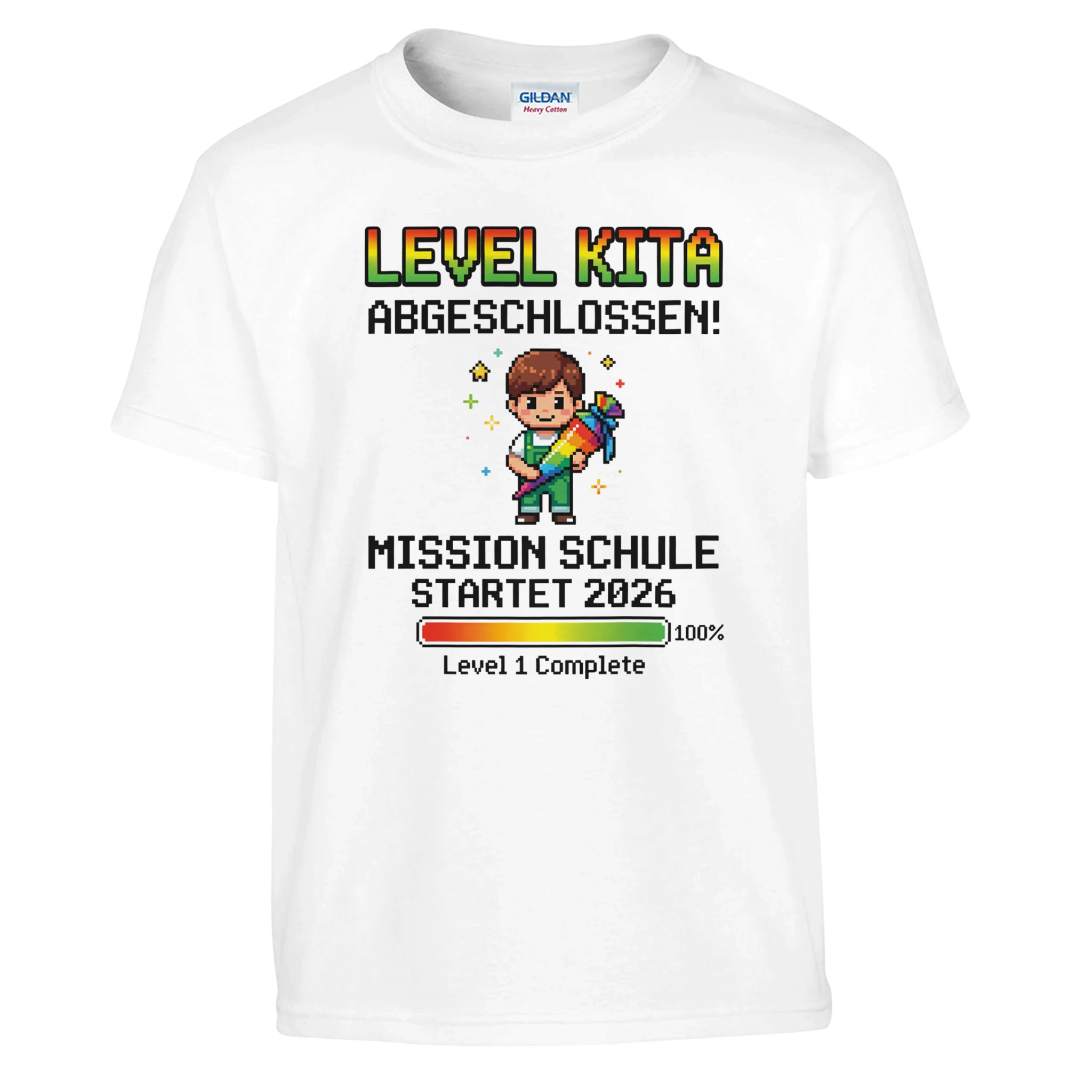 Level Kita Abgeschlossen Gaming Einschulung Shirt – Kinder T-Shirt Rückseite