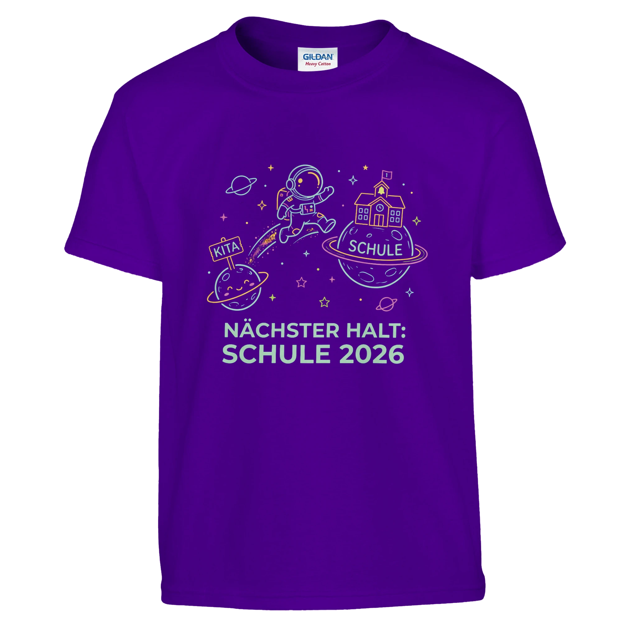 Nächster Halt Schule Astronaut Einschulung Shirt – Kinder T-Shirt Vorderseite Detailansicht