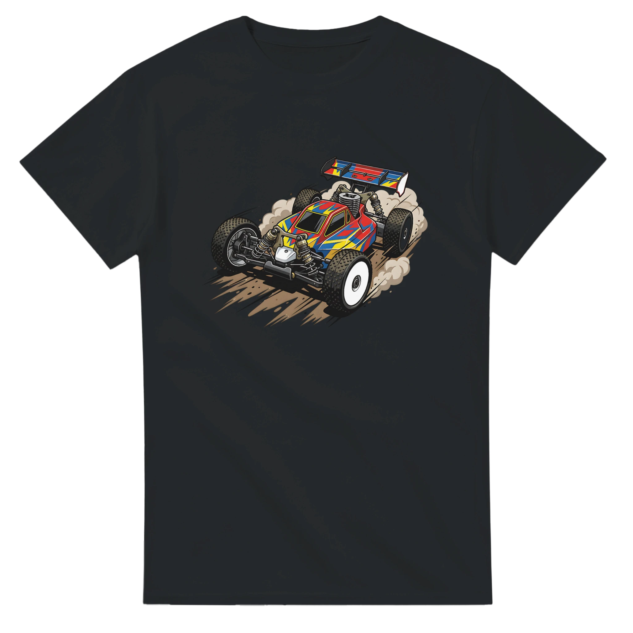 RC Buggy Drift T-Shirt – T-Shirt Produktfoto, Vorderseite auf schwarzem Hintergrund