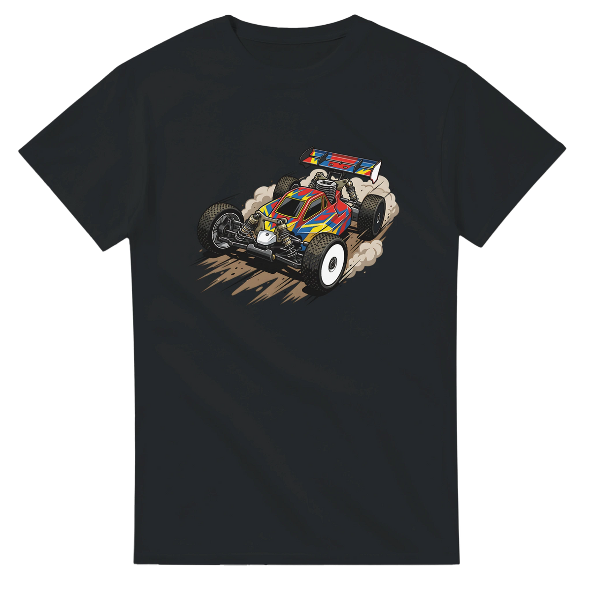 RC Buggy Drift T-Shirt – T-Shirt Produktfoto, Vorderseite auf schwarzem Hintergrund