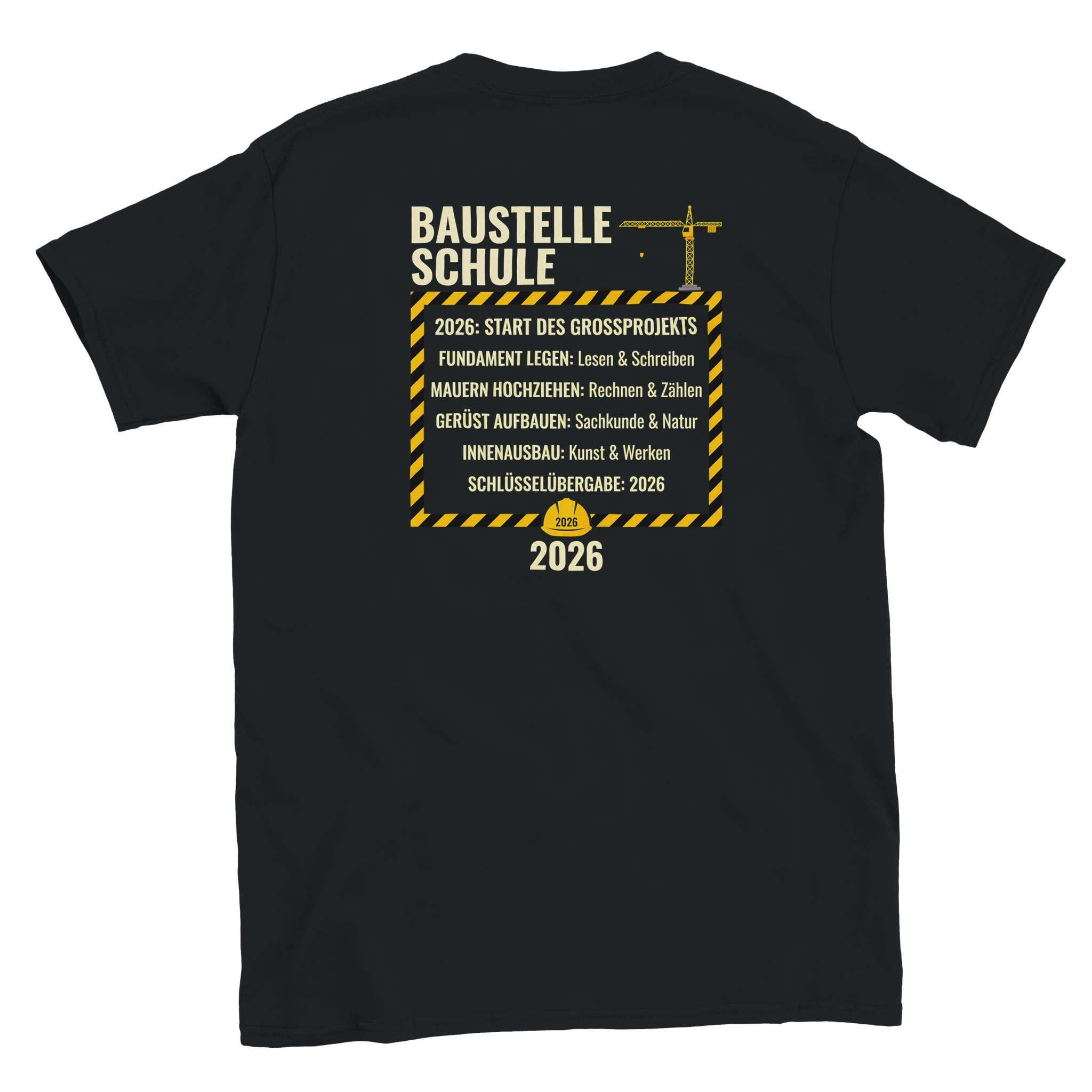 Meine Baustelle Schule 2026 Einschulung Shirt Bagger – Kinder T-Shirt Vorderseite Detailansicht