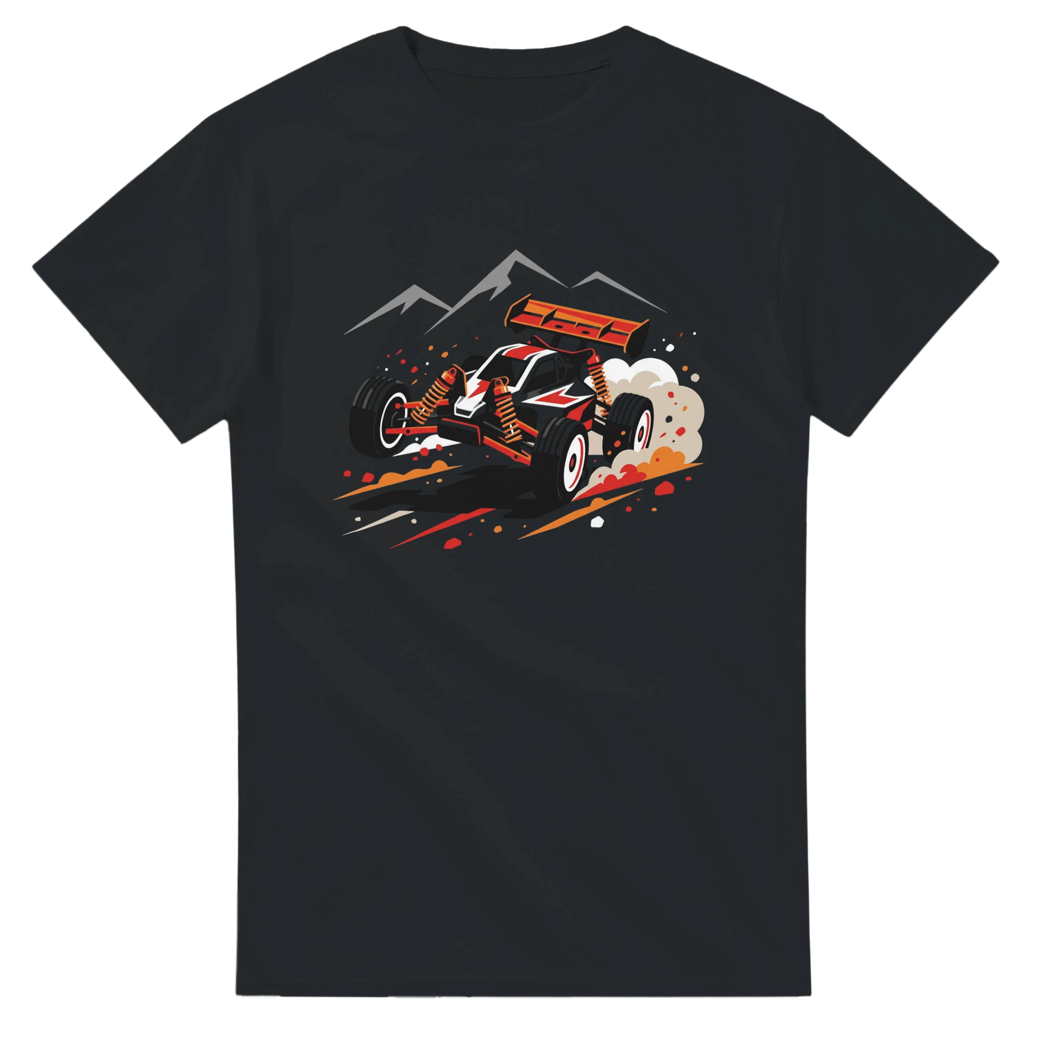 RC Buggy Off-Road Racer T-Shirt – T-Shirt Produktfoto, Vorderseite auf schwarzem Hintergrund