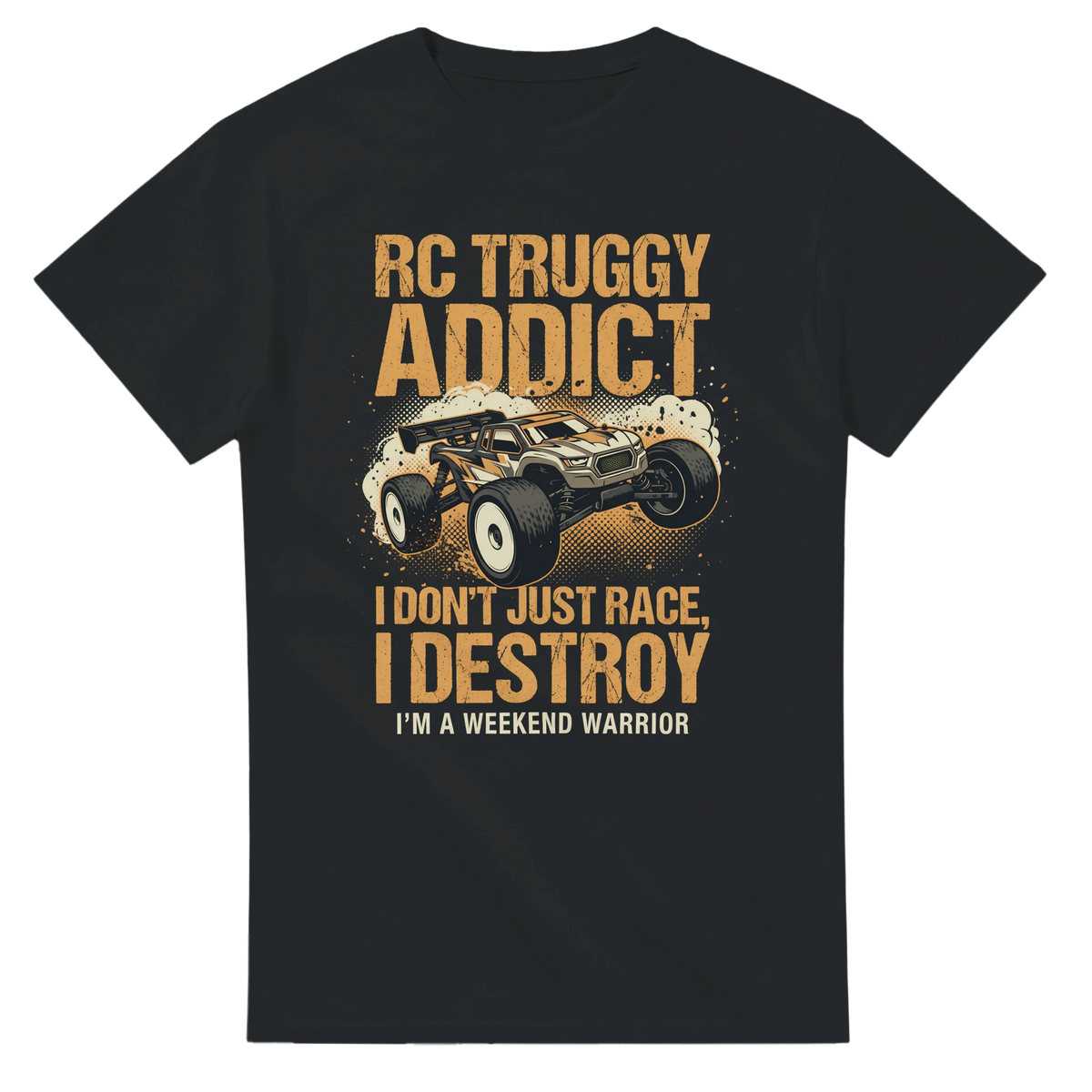 RC Truggy T-Shirt "Addict" – T-Shirt Produktfoto, Vorderseite auf schwarzem Hintergrund