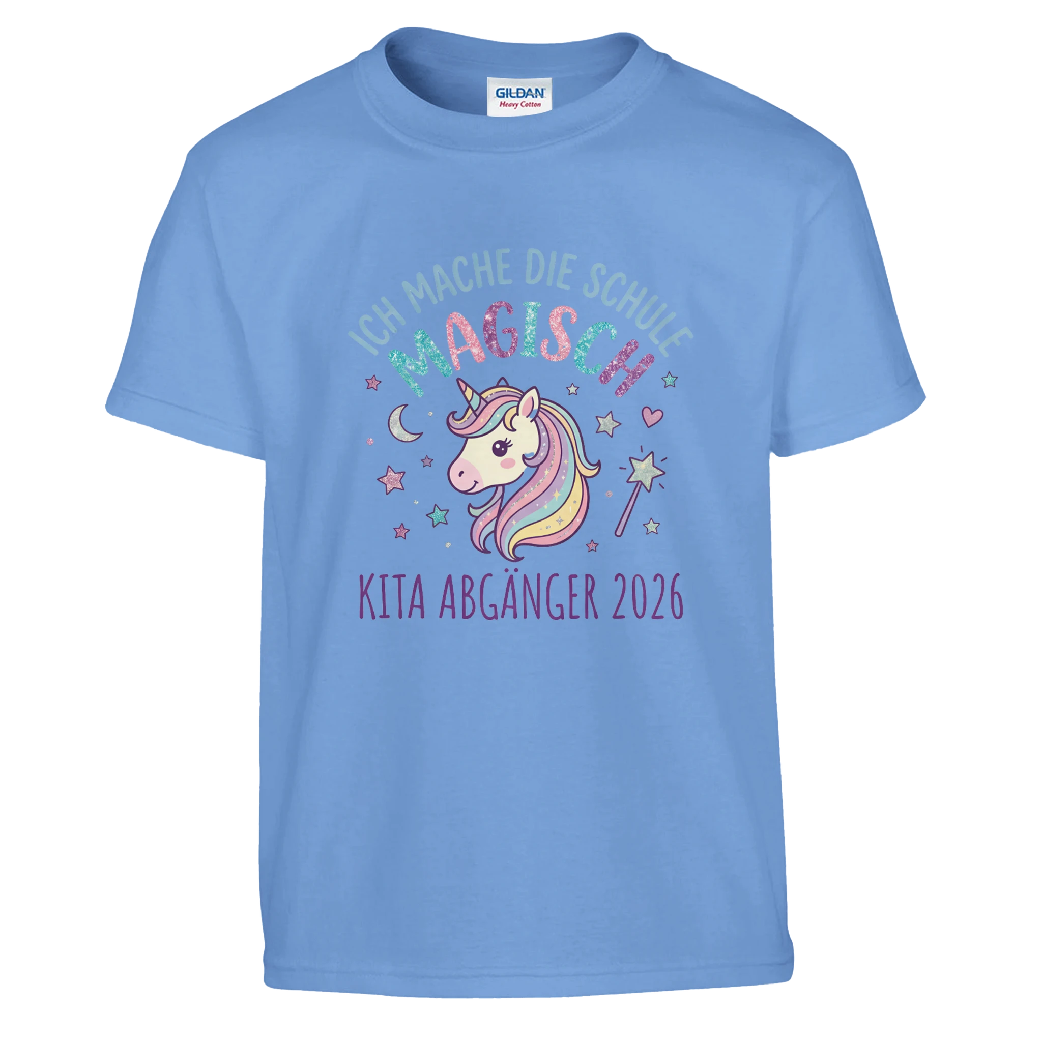 Ich mache die Schule magisch Einhorn Shirt – Kinder T-Shirt Vorderseite Detailansicht