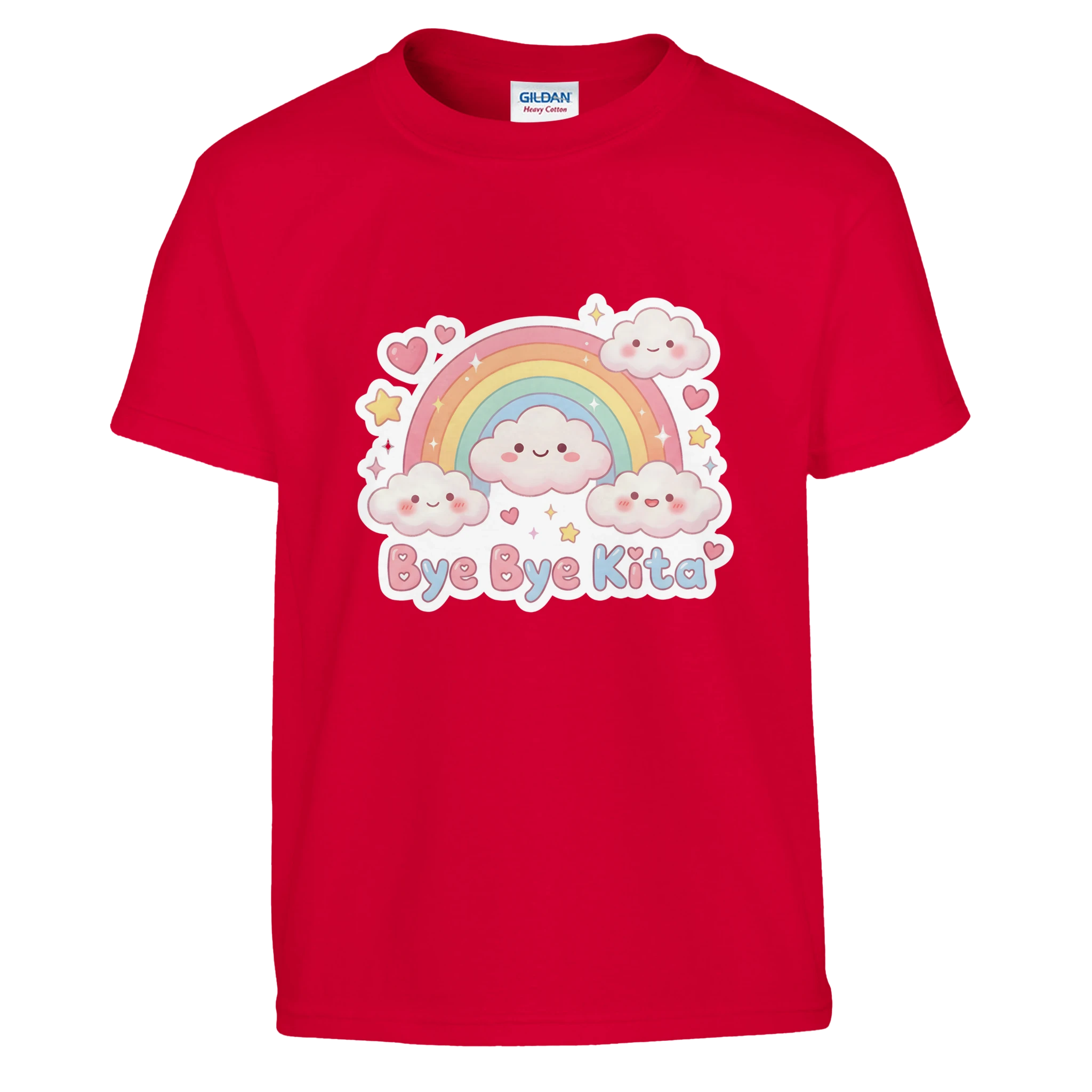 Bye Bye Kita Abschluss Shirt Regenbogen – Kinder T-Shirt auf weißem Hintergrund