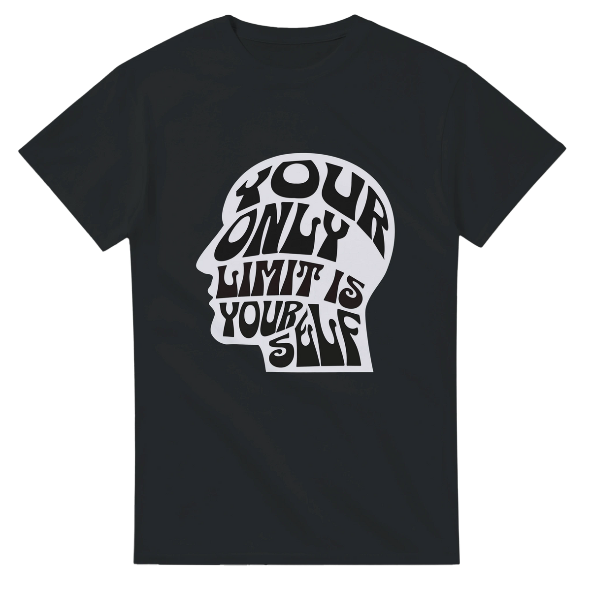 Your Only Limit Is Yourself T-Shirt – T-Shirt Produktfoto, Vorderseite auf schwarzem Hintergrund