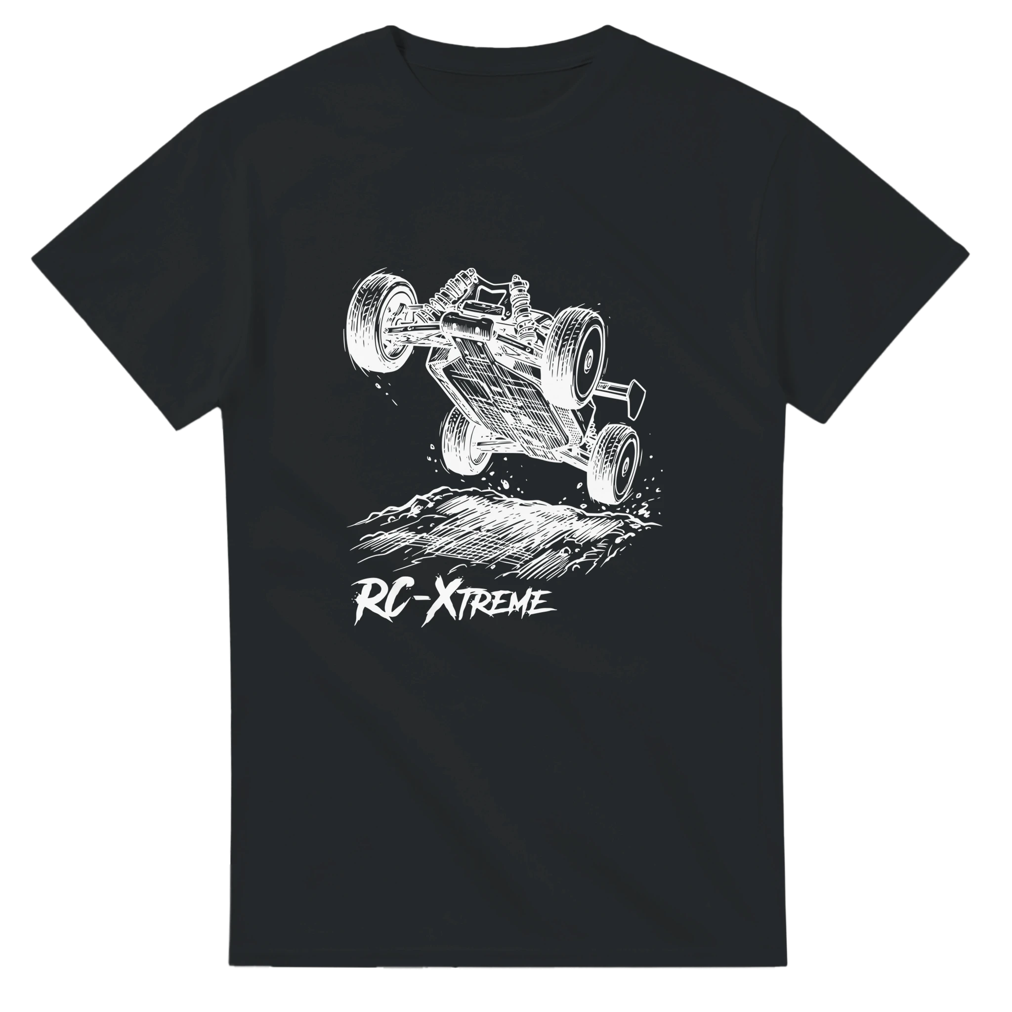 RC Modellbau T-Shirt "RC-Xtreme" – T-Shirt Produktfoto, Vorderseite auf schwarzem Hintergrund