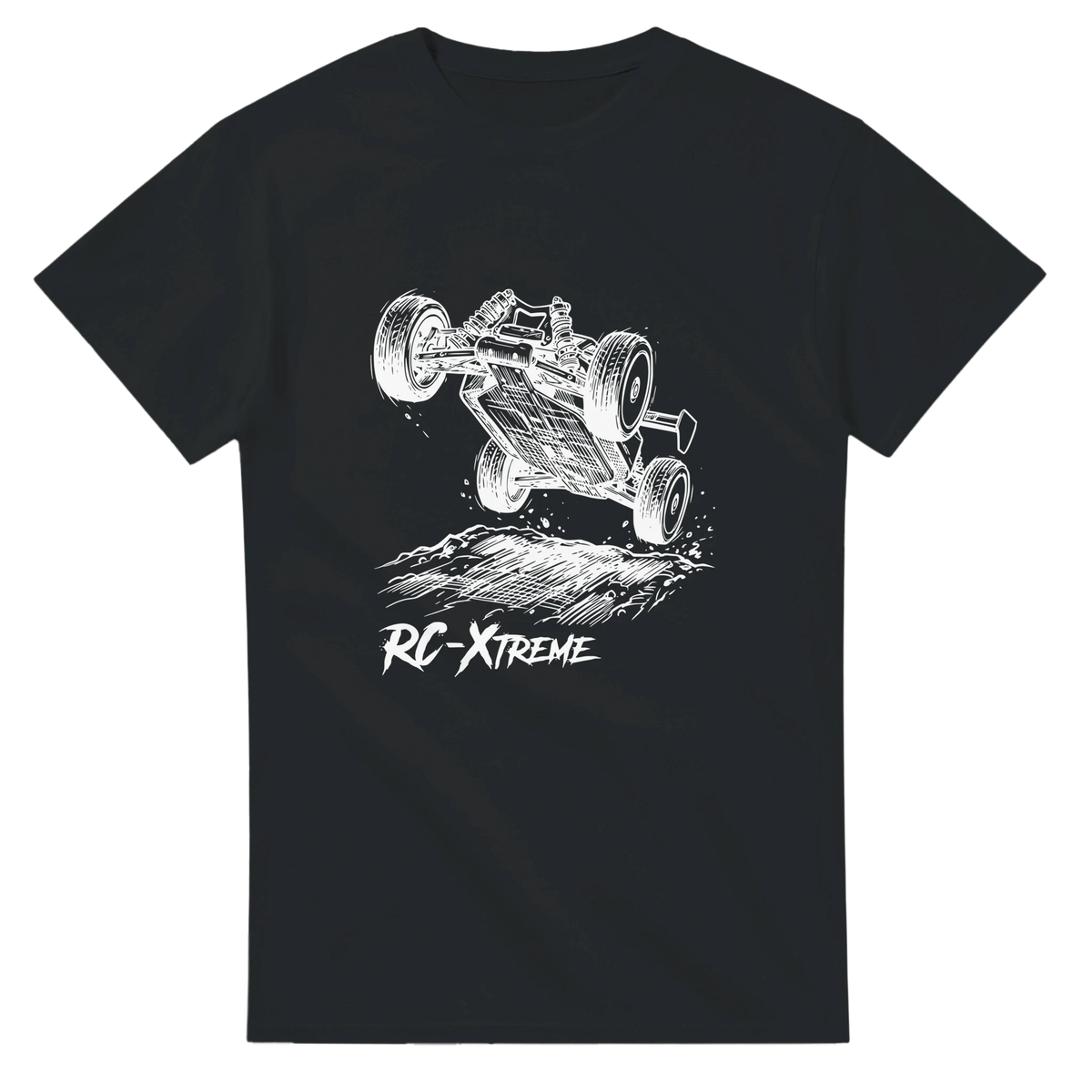 RC Modellbau T-Shirt "RC-Xtreme" – T-Shirt Produktfoto, Vorderseite auf schwarzem Hintergrund