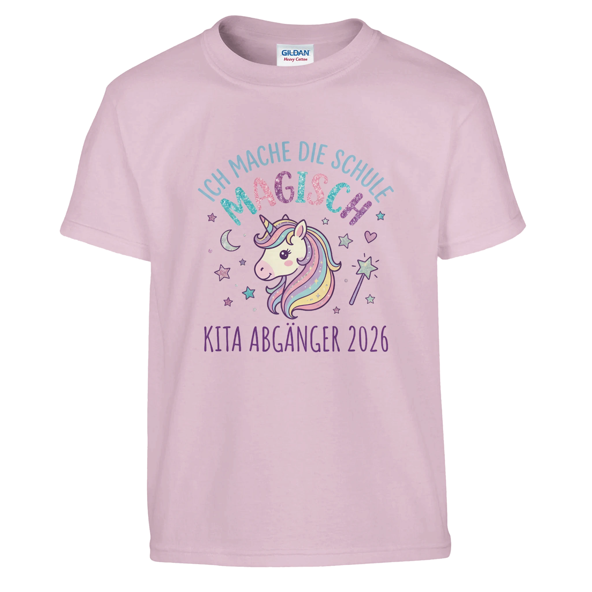 Ich mache die Schule magisch Einhorn Shirt – Kinder T-Shirt Nahaufnahme Aufdruck