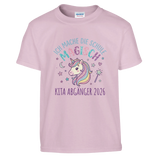 Ich mache die Schule magisch Einhorn Shirt – Kinder T-Shirt Nahaufnahme Aufdruck