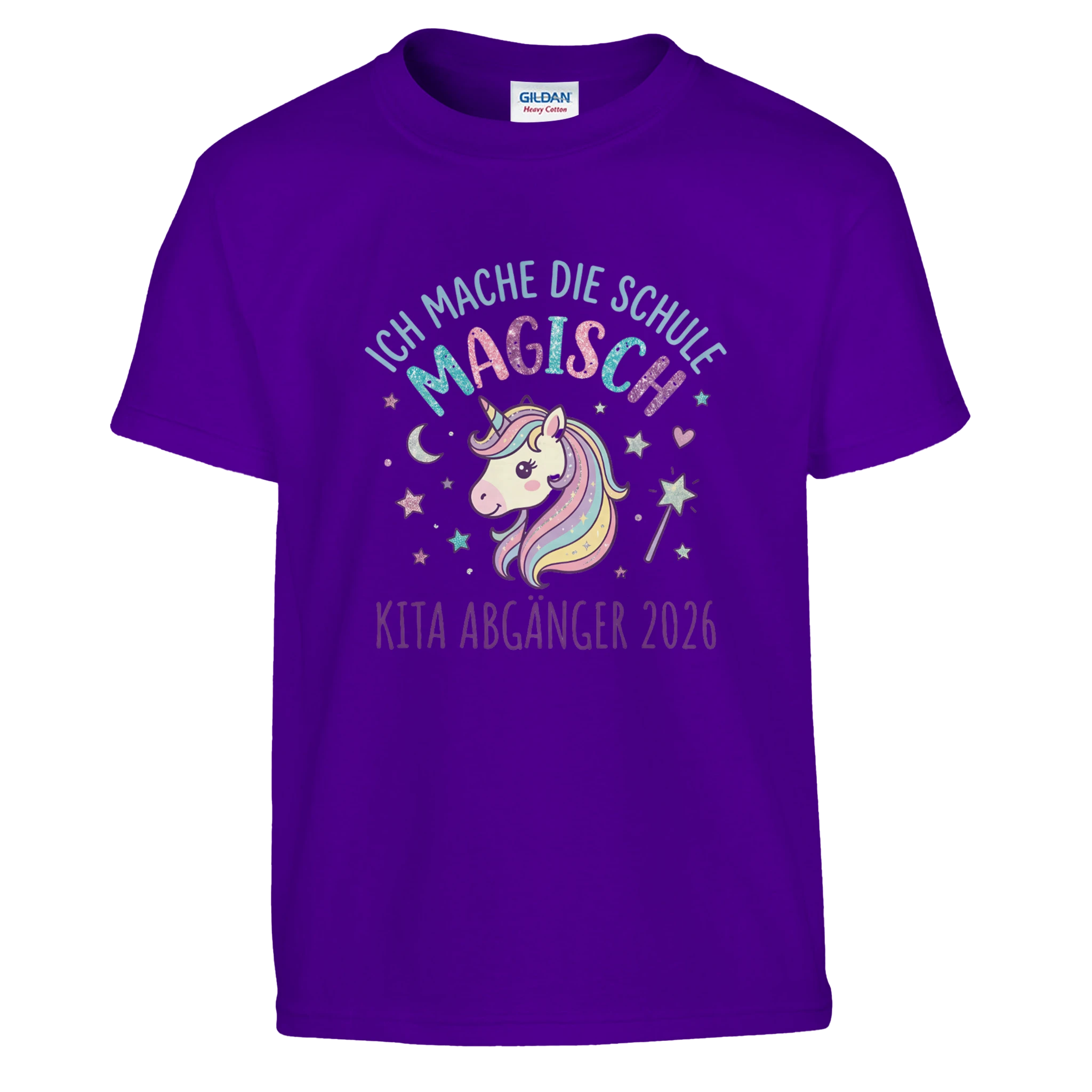 Ich mache die Schule magisch Einhorn Shirt – Kinder T-Shirt auf weißem Hintergrund
