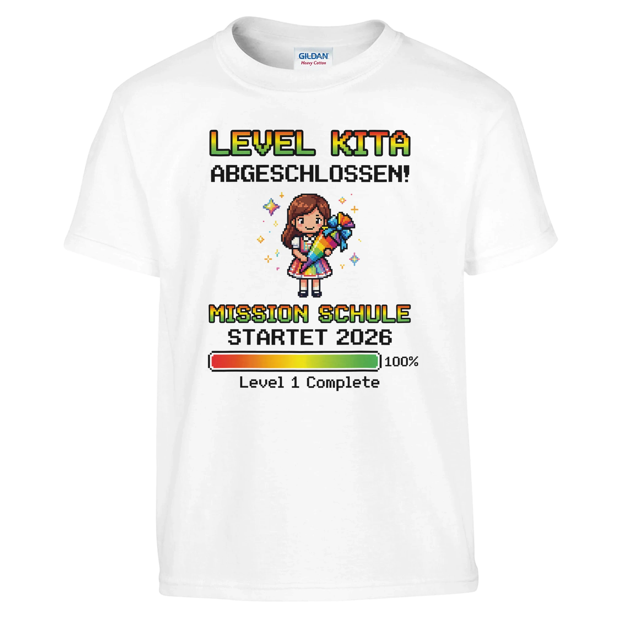 Level Kita Abgeschlossen Gaming Shirt Mädchen – Kinder T-Shirt auf weißem Hintergrund