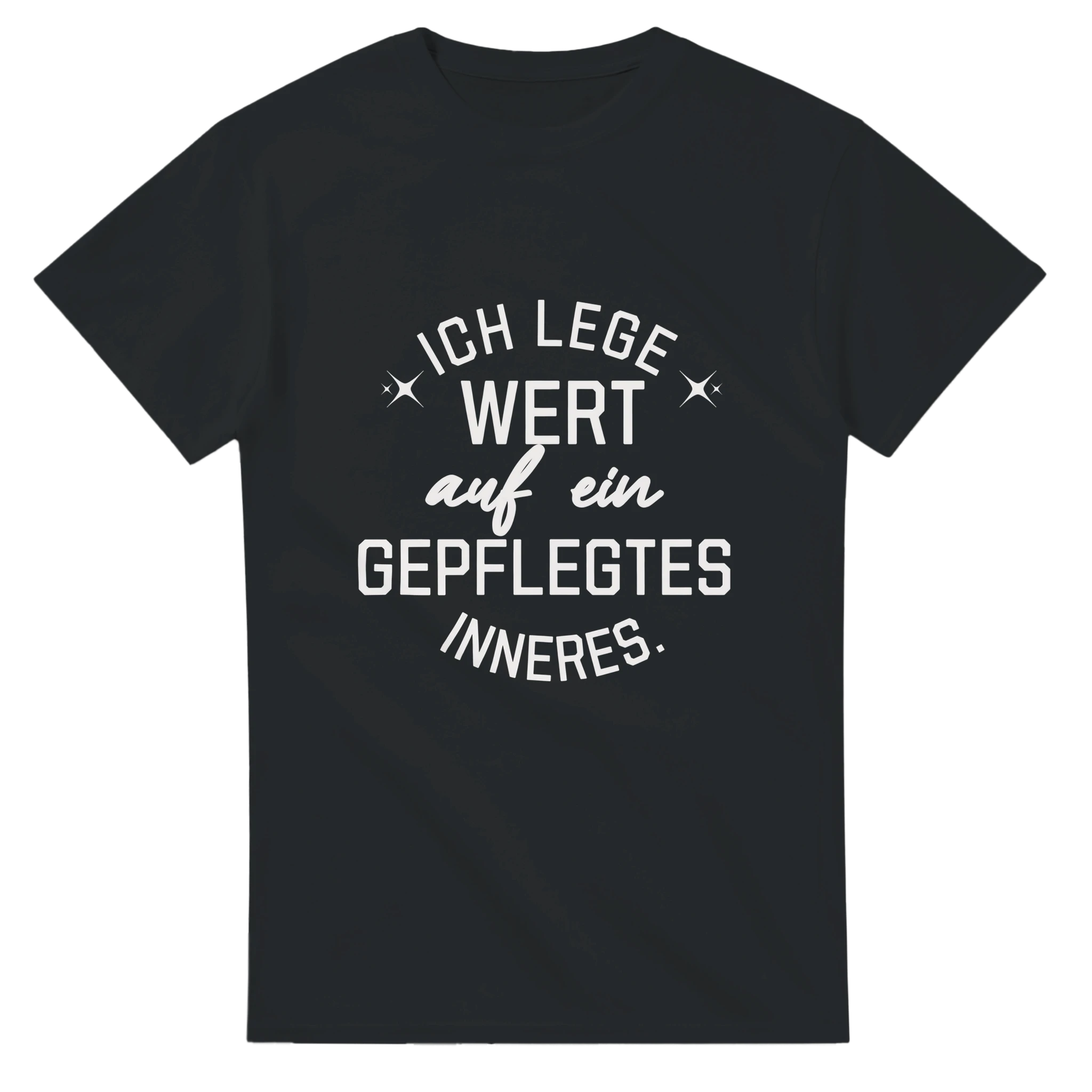 Ich Lege Wert auf ein Gepflegtes Inneres T-Shirt – T-Shirt Produktfoto, Vorderseite auf schwarzem Hintergrund