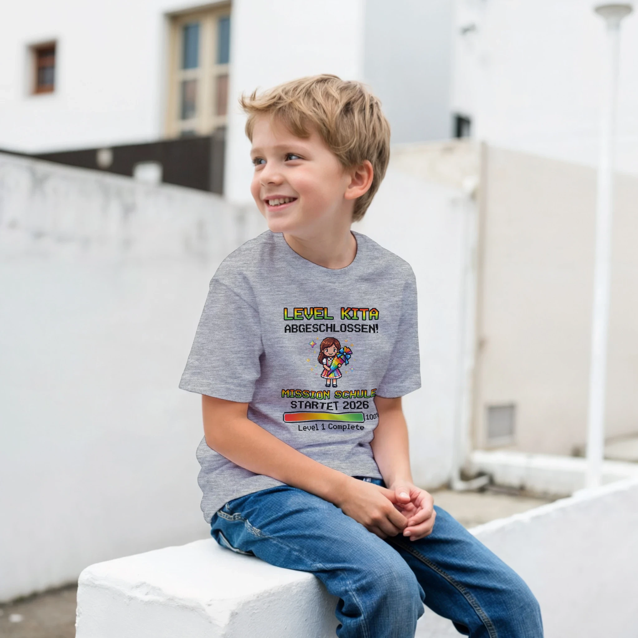 Level Kita Abgeschlossen Gaming Shirt Mädchen – Kinder T-Shirt Lifestyle Foto