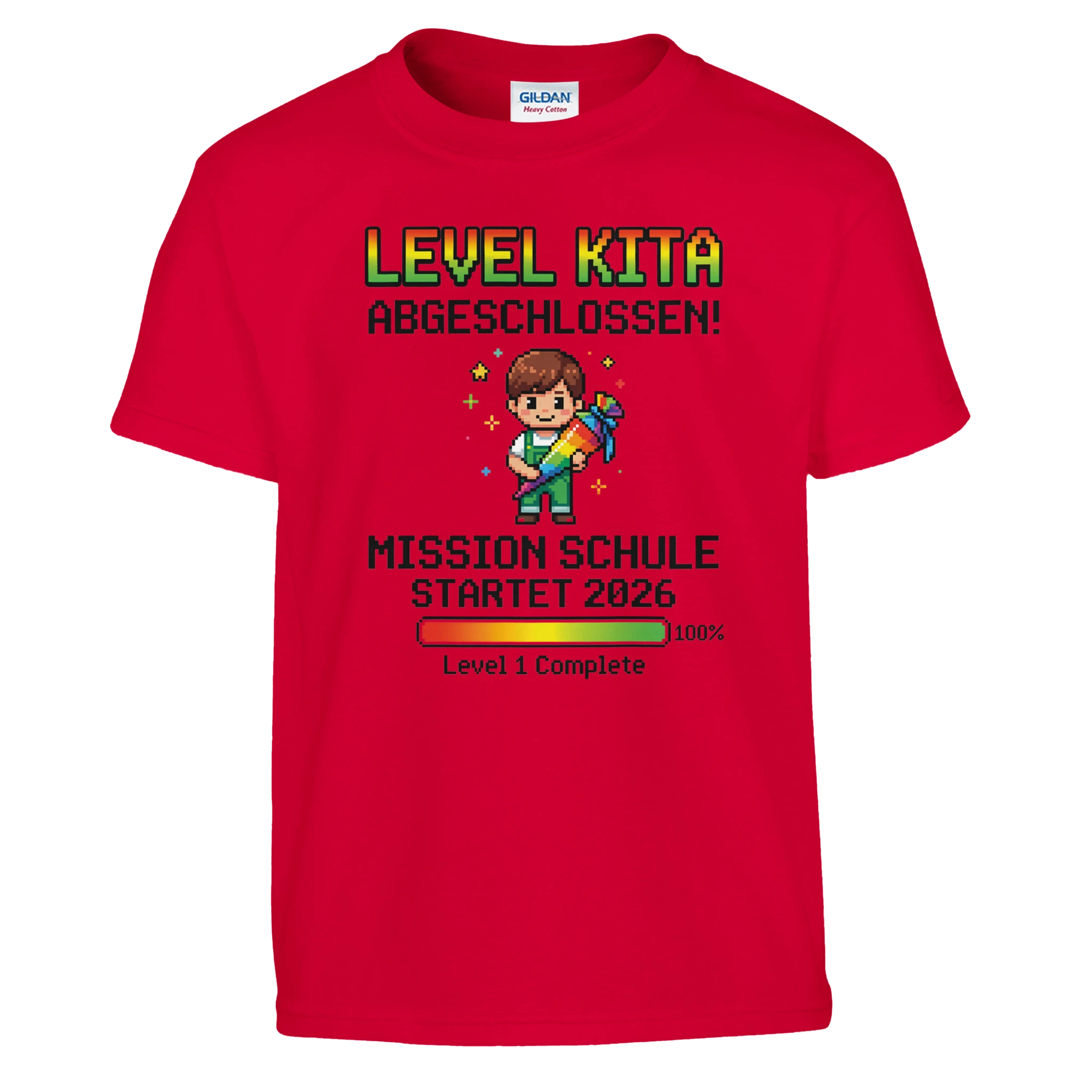 Level Kita Abgeschlossen Gaming Einschulung Shirt – Kinder T-Shirt auf weißem Hintergrund