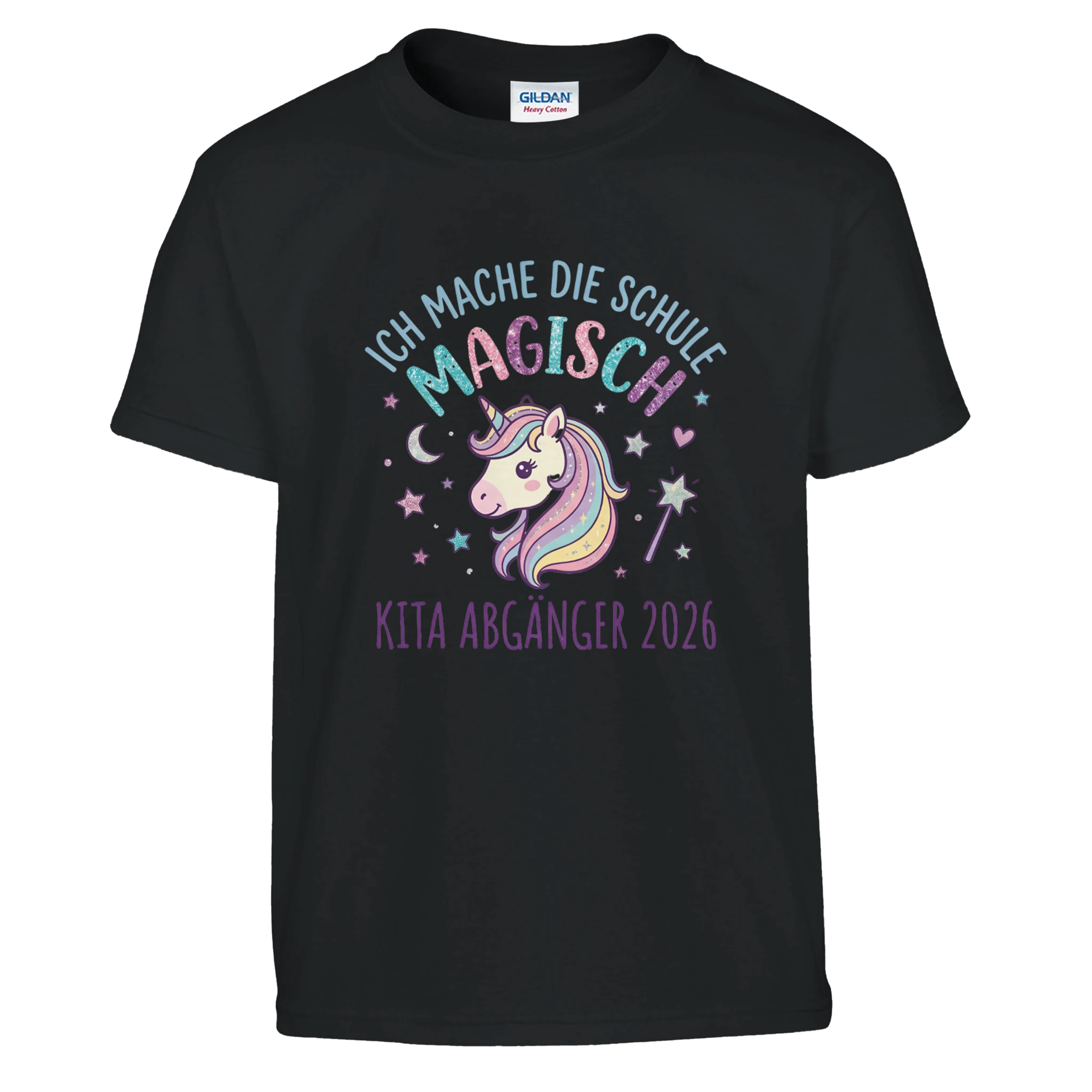 Ich mache die Schule magisch Einhorn Shirt – Kinder T-Shirt Weiß Freisteller