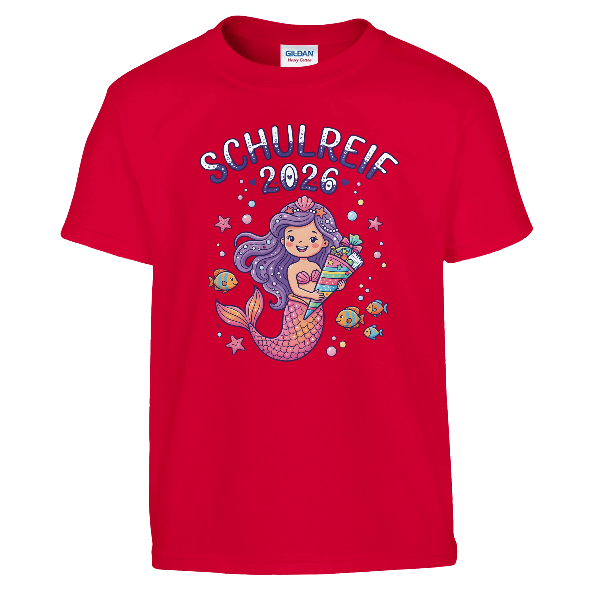 Schulreif 2026 Meerjungfrau Einschulung Shirt Mädchen – Kinder T-Shirt Vorderseite Detailansicht
