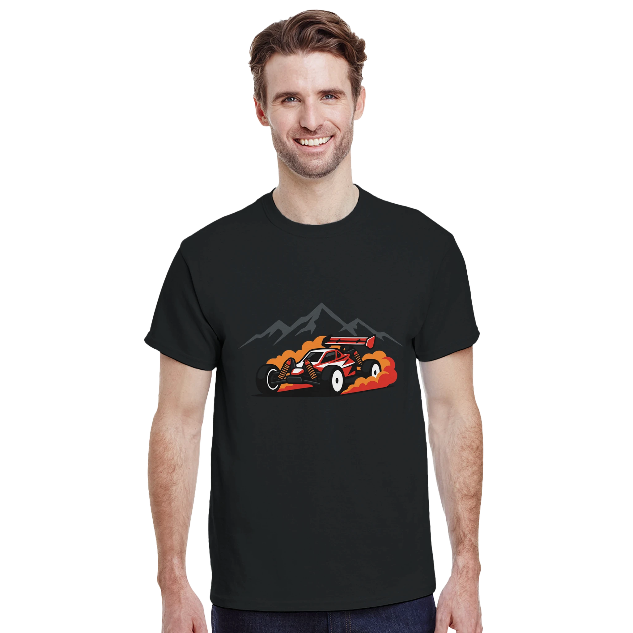 Minimalistisches RC Auto T-Shirt – Damen Lifestyle 1, Frau trägt T-Shirt
