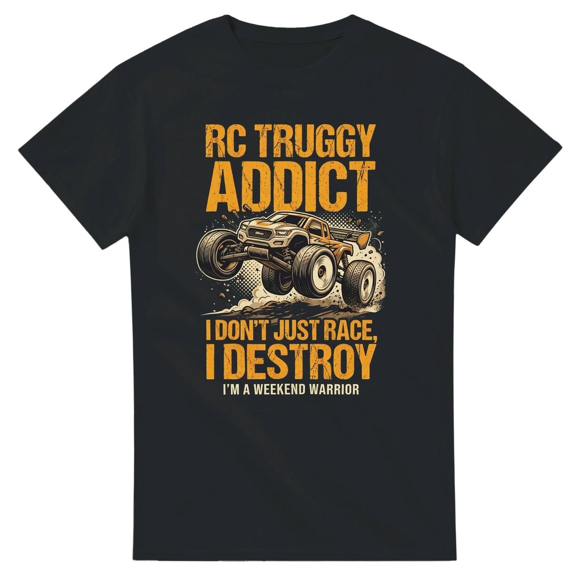 RC Truggy Addict T-Shirt – T-Shirt Produktfoto, Vorderseite auf schwarzem Hintergrund