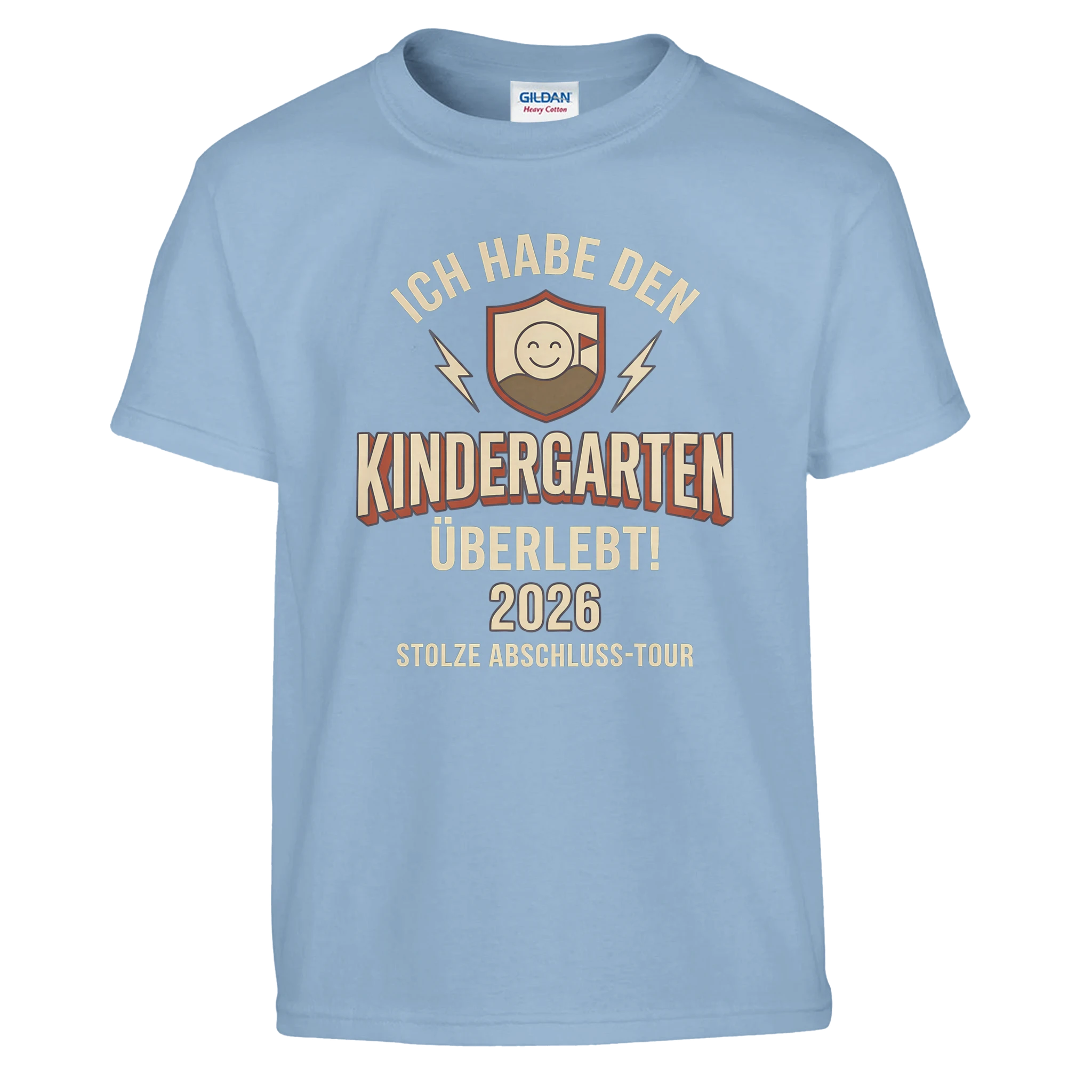 Kindergarten Überlebt 2026 Kita Abschluss Shirt – Kinder T-Shirt Nahaufnahme Aufdruck