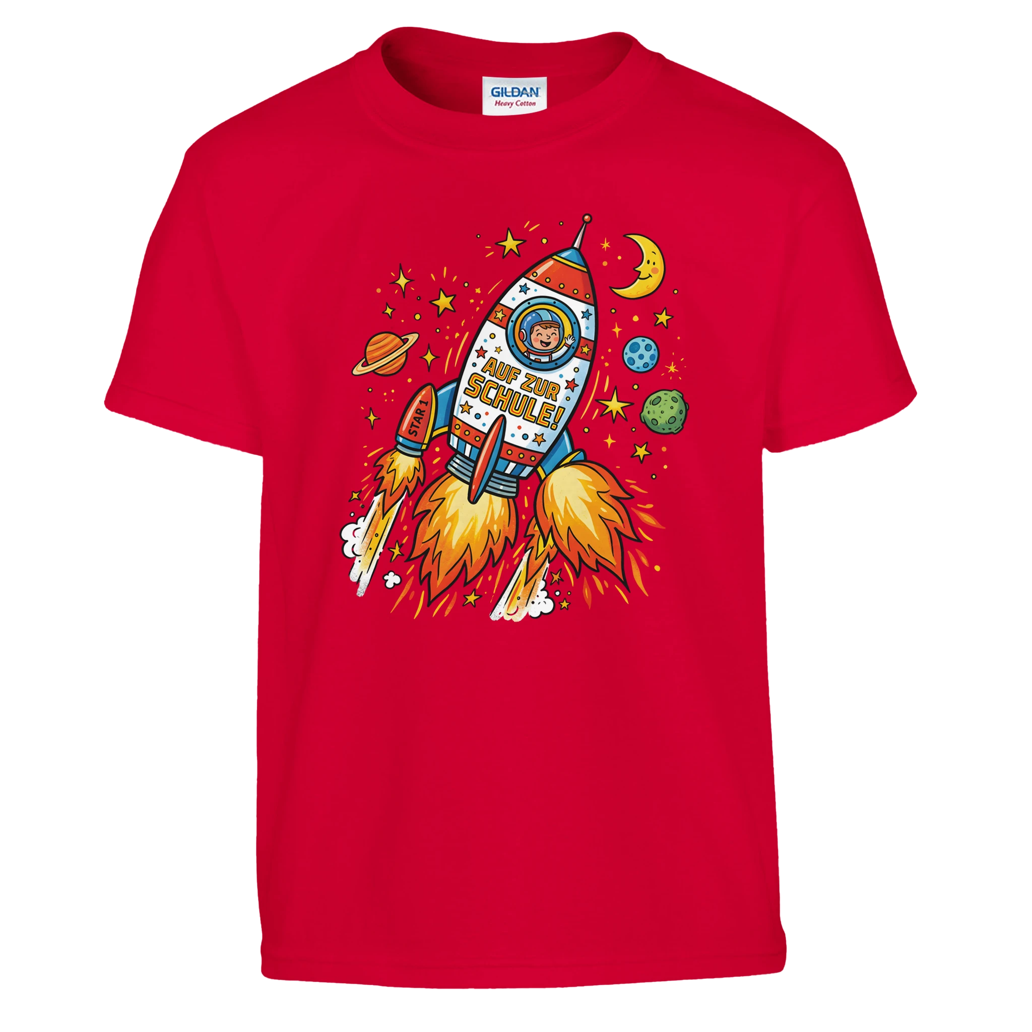 Auf zur Schule Einschulung Shirt Rakete – Kinder T-Shirt Rückseite