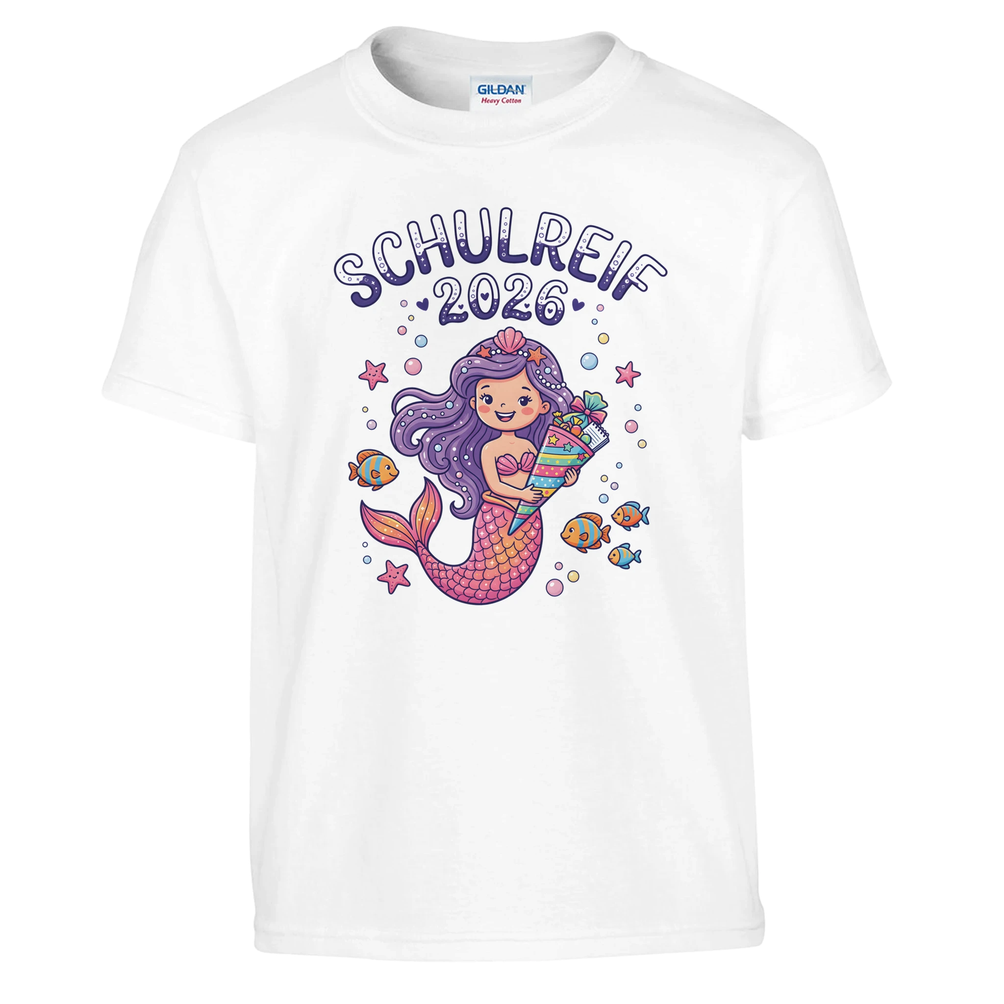 Schulreif 2026 Meerjungfrau Einschulung Shirt Mädchen – Kinder T-Shirt Nahaufnahme Aufdruck