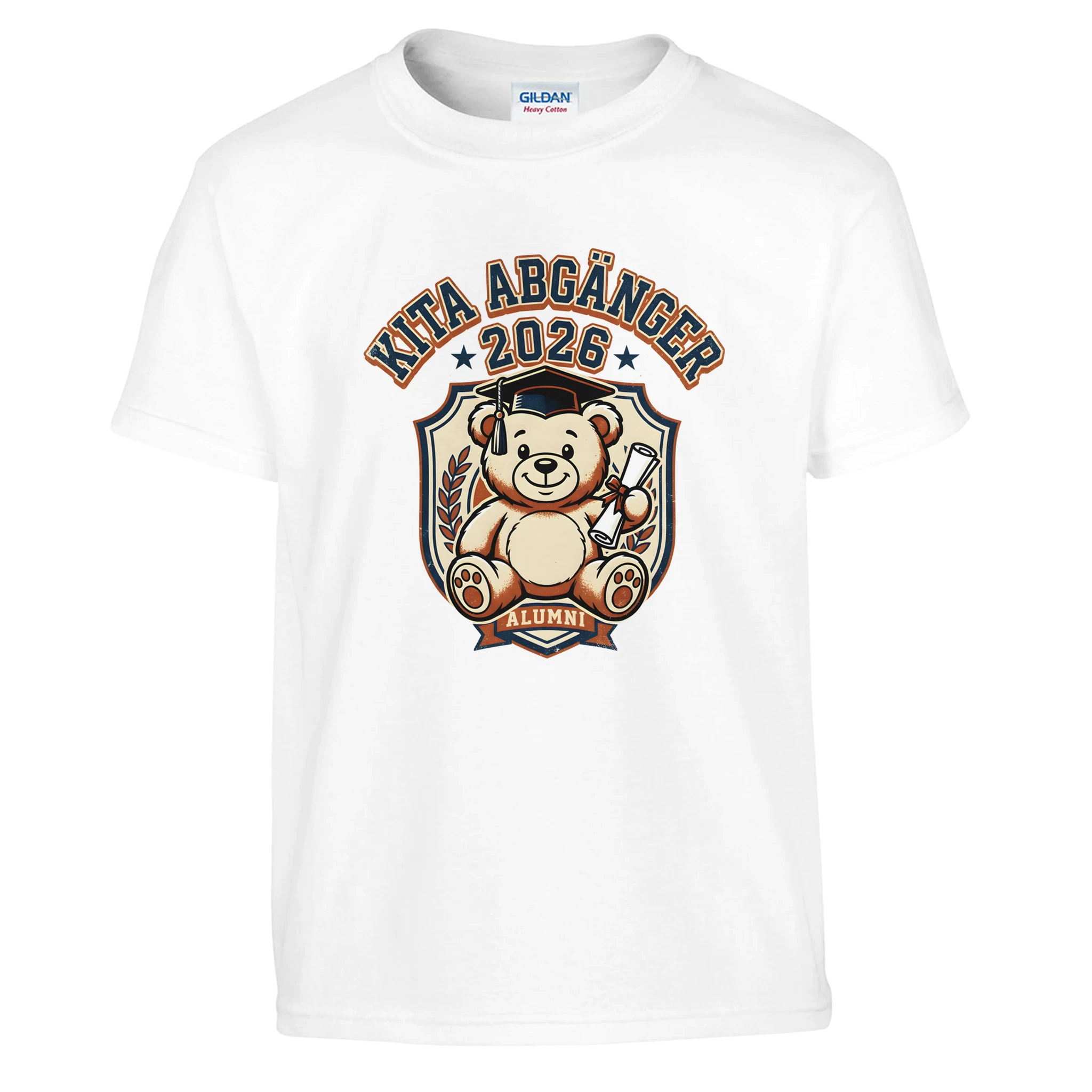 Kita Abgänger 2026 College-Style Abschluss Shirt – Kinder T-Shirt Vorderseite Detailansicht