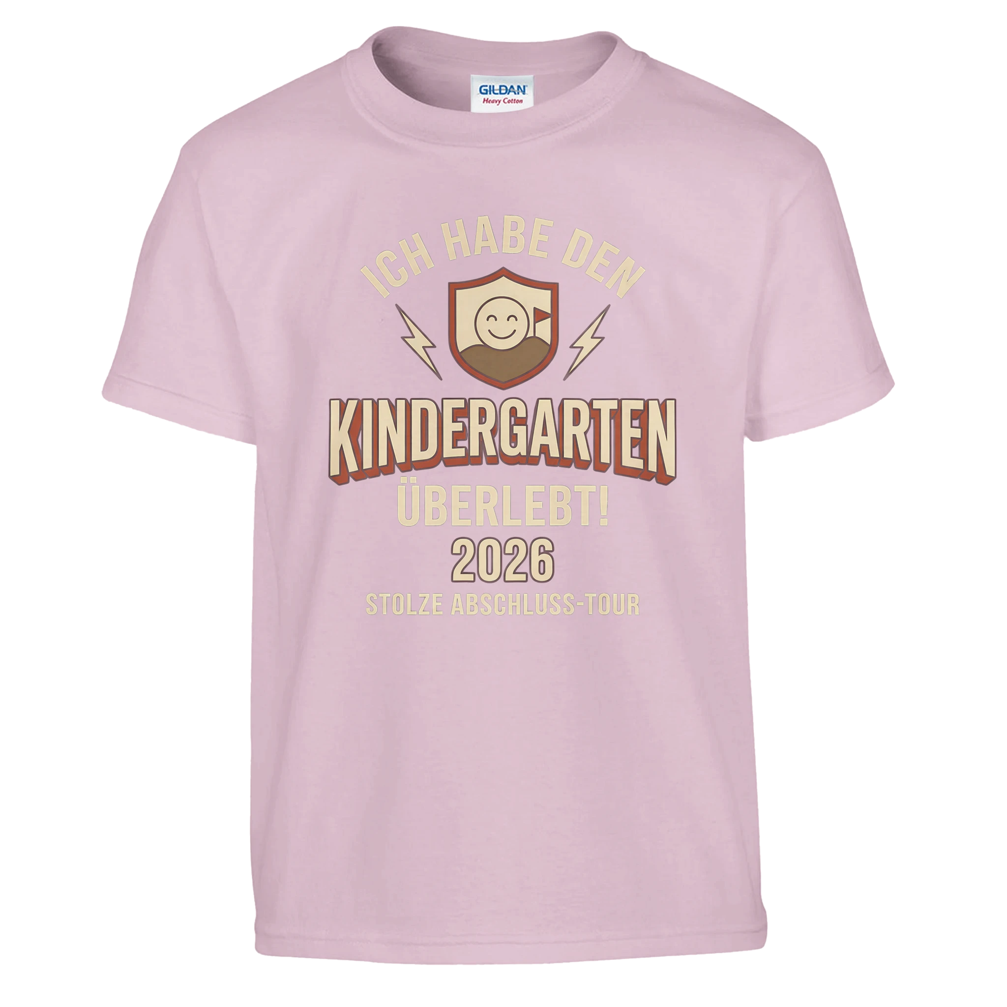 Kindergarten Überlebt 2026 Kita Abschluss Shirt – Kinder T-Shirt auf weißem Hintergrund