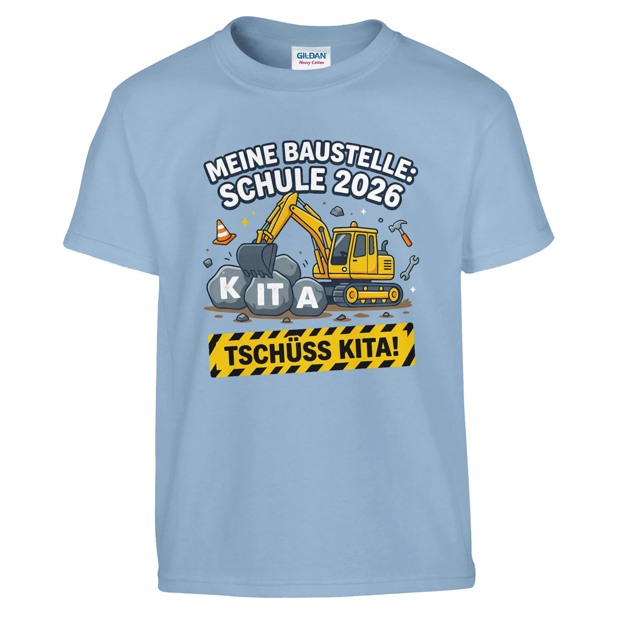 Meine Baustelle Schule 2026 Einschulung Shirt Bagger – Kinder T-Shirt Rückseite