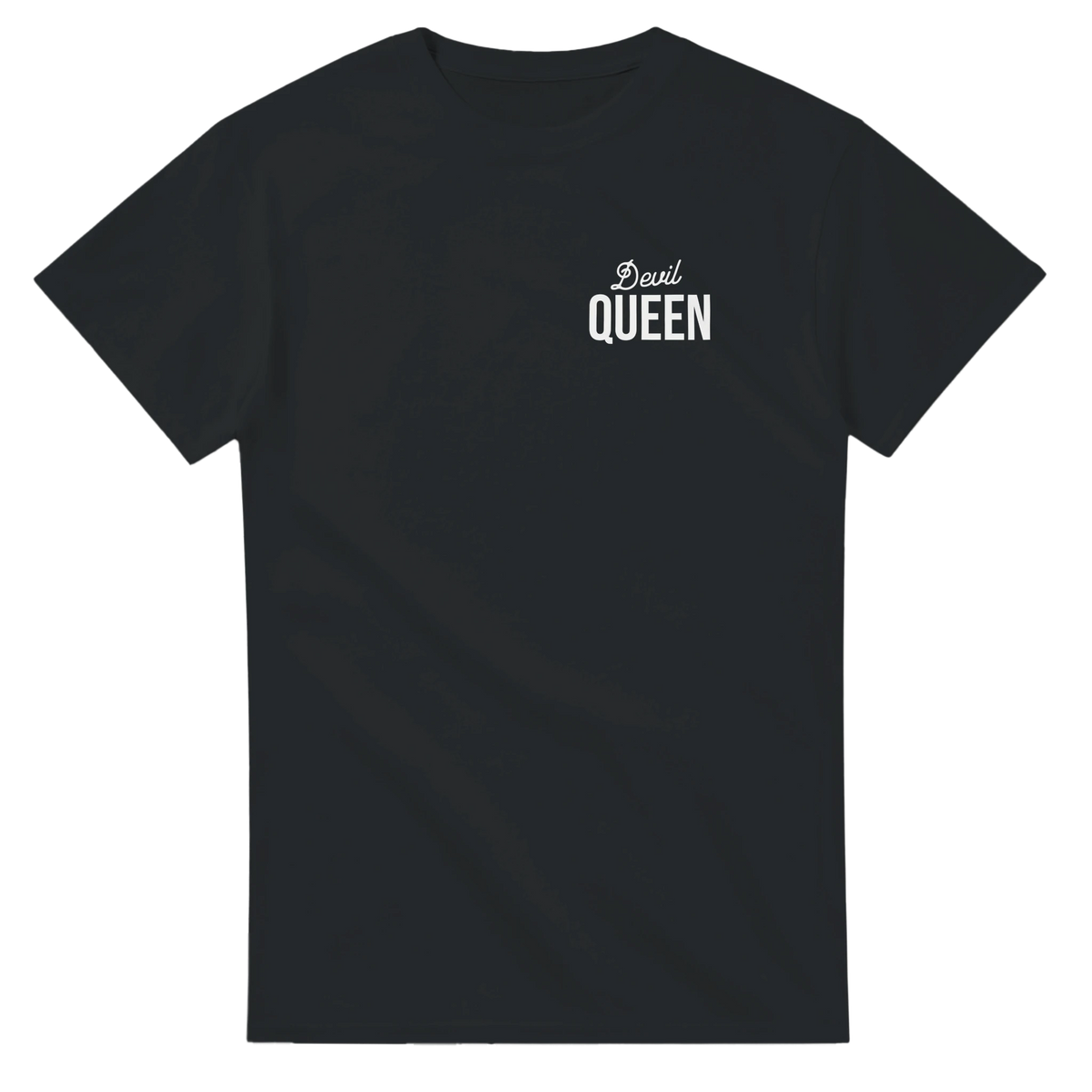 Devil Queen T-Shirt – T-Shirt Produktfoto, Vorderseite auf schwarzem Hintergrund