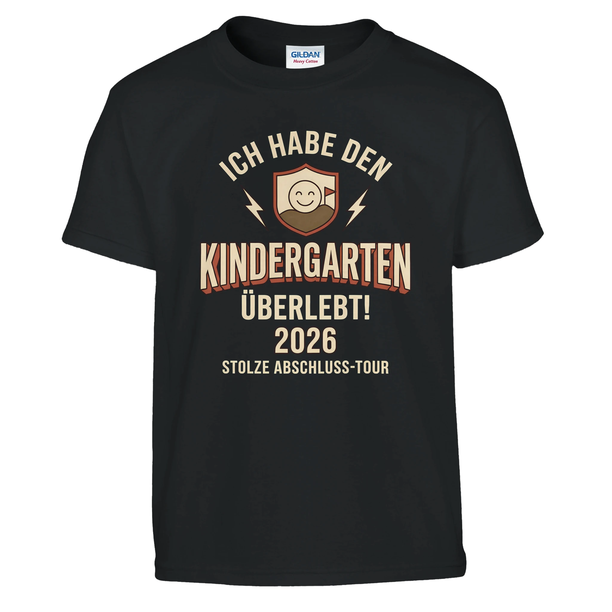 Kindergarten Überlebt 2026 Kita Abschluss Shirt – Kinder T-Shirt Weiß Freisteller