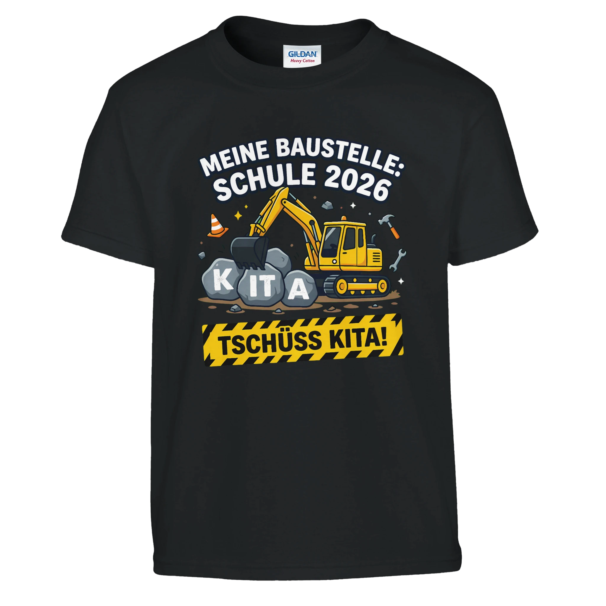 Meine Baustelle Schule 2026 Einschulung Shirt Bagger – Kinder T-Shirt Weiß Freisteller