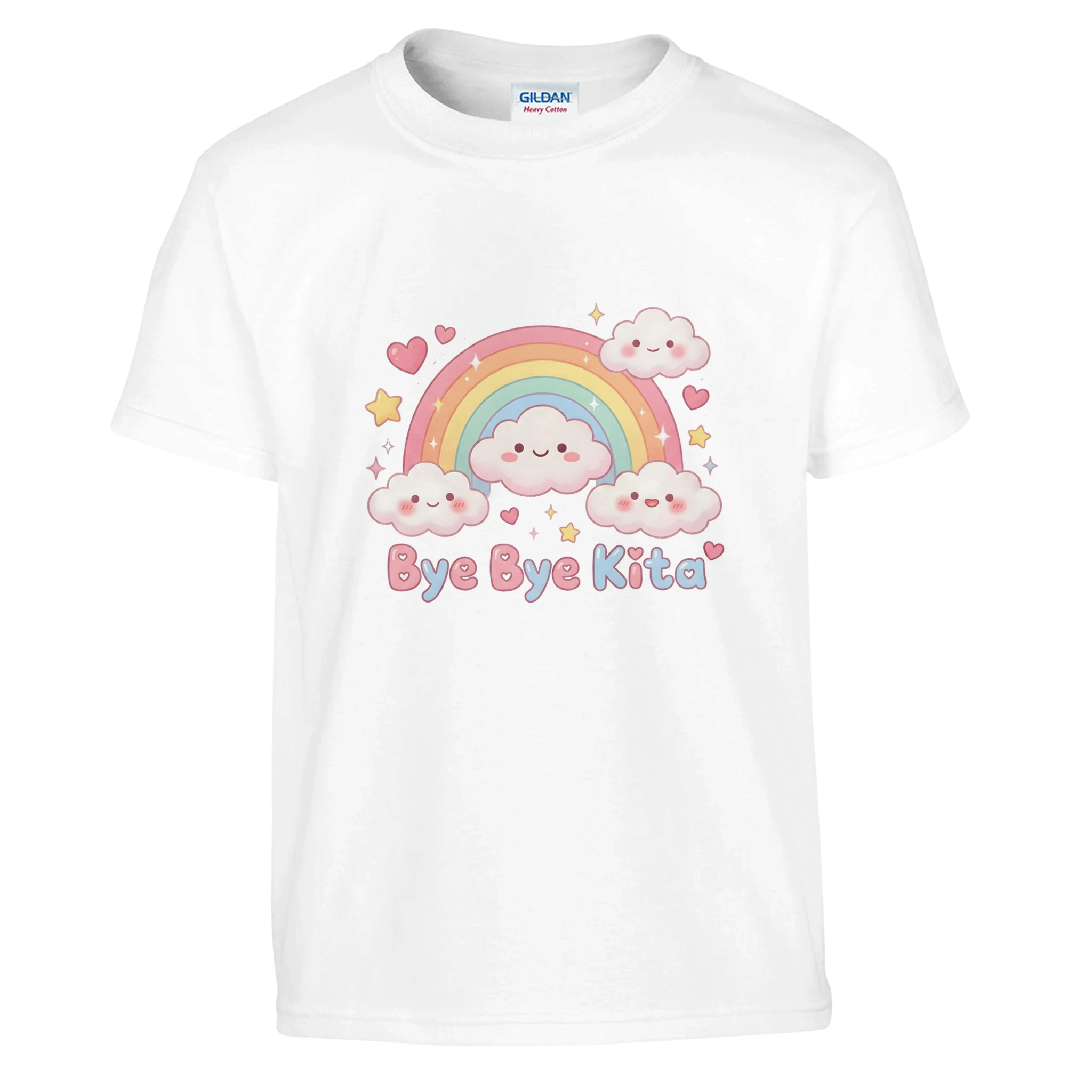 Bye Bye Kita Abschluss Shirt Regenbogen – Kinder T-Shirt Vorderseite Detailansicht