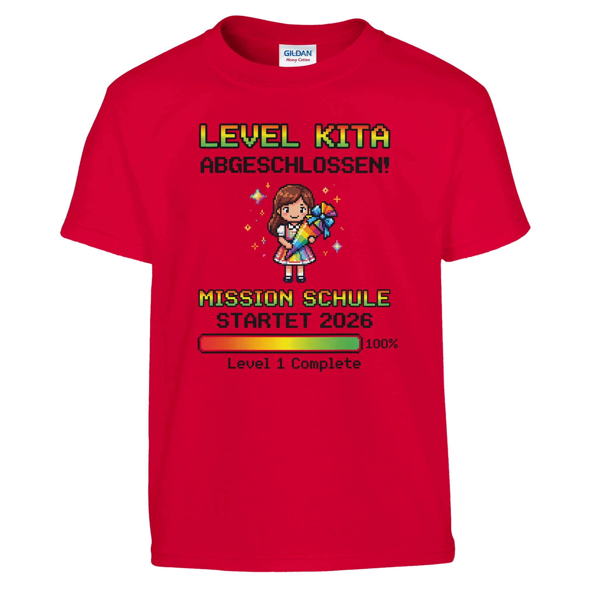 Level Kita Abgeschlossen Gaming Shirt Mädchen – Kinder T-Shirt Nahaufnahme Aufdruck