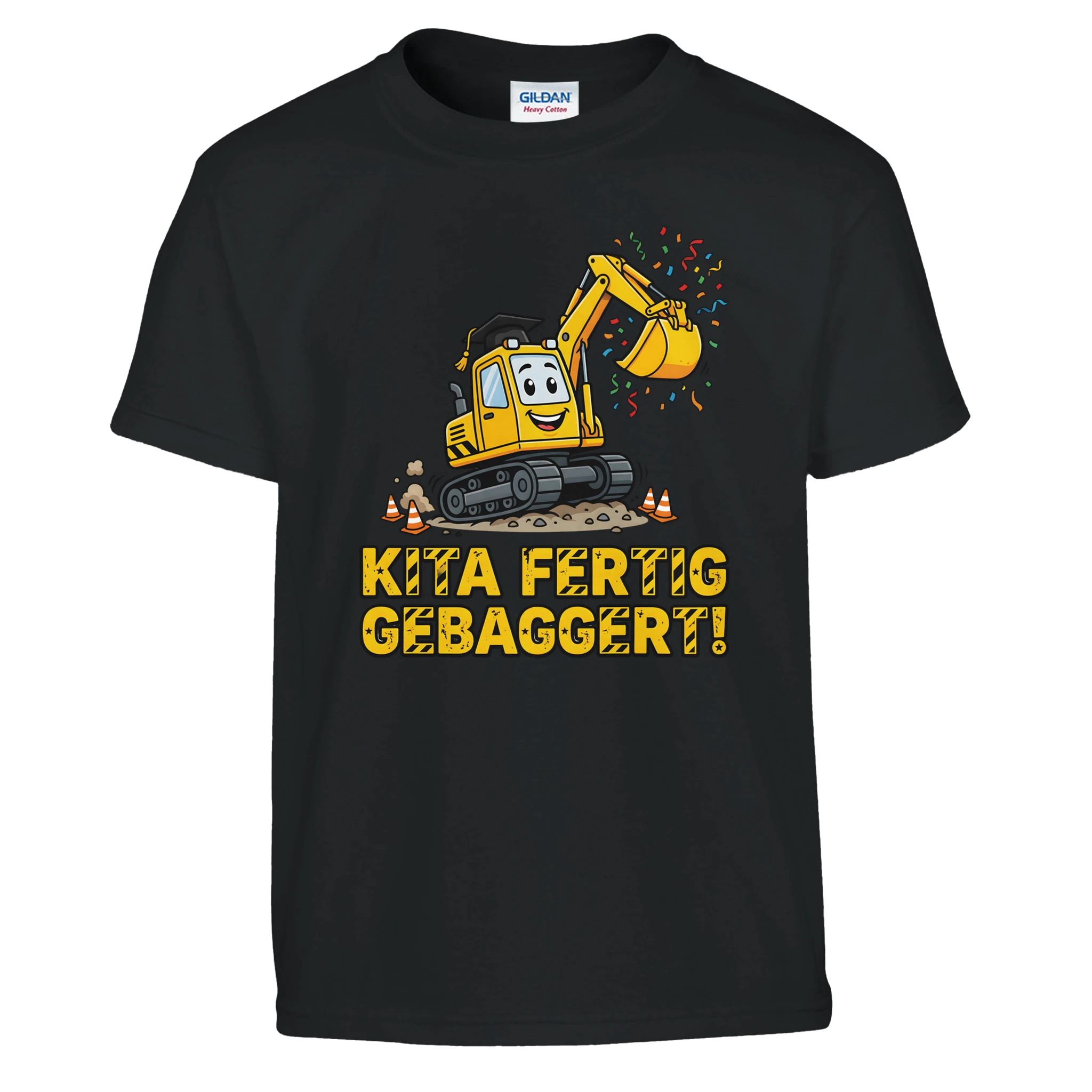 Kita Fertig Gebaggert Abschluss Shirt Bagger – Kinder T-Shirt Weiß Freisteller